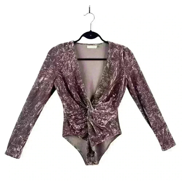 Makers of Dreams Velvet Bodysuit M, Plunge Neck, Twist Front, Boho Chic Sexy Top - Picture 1 of 16